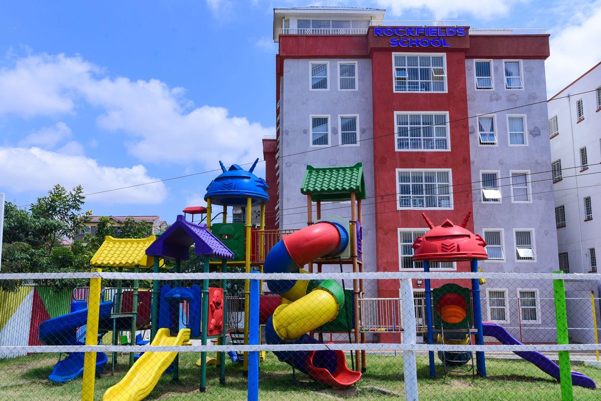The playground and the colourful fence