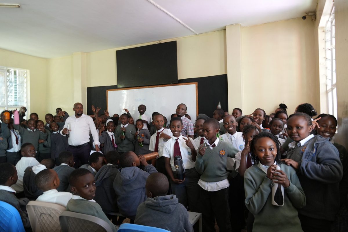 The school hall full of pupils